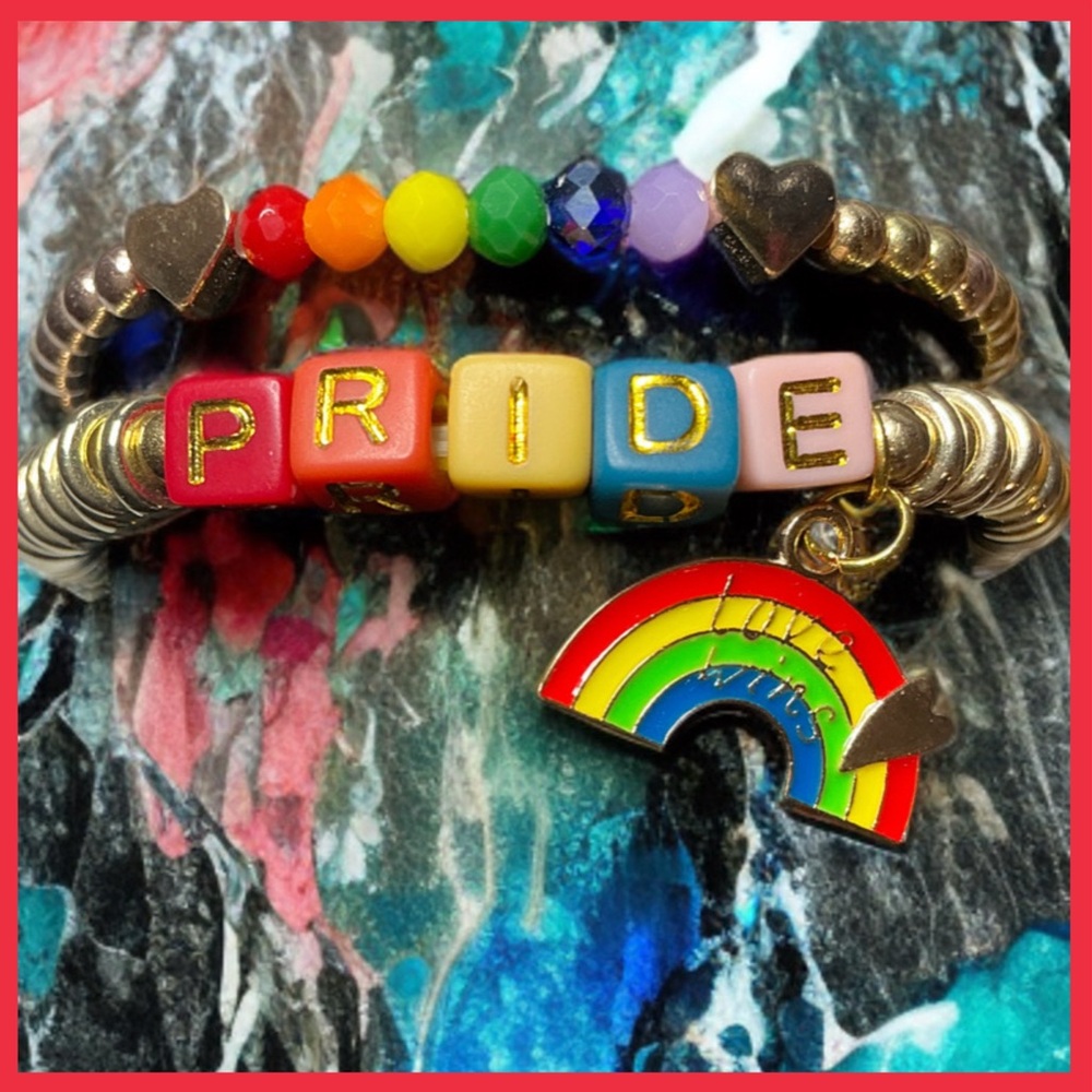 Pride elastic Bracelet set..( New Handmade ) with rainbow enamel charm